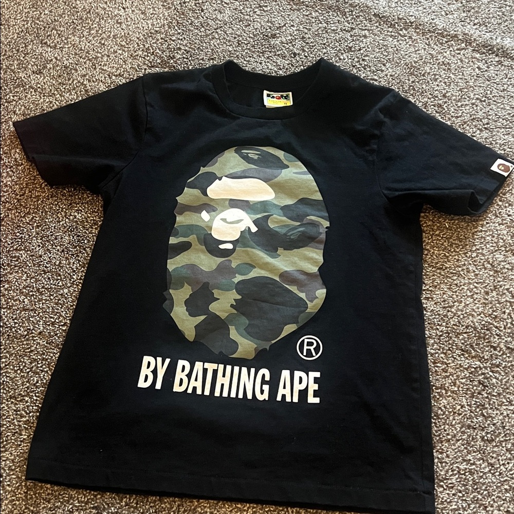 Bape Black and Green Camo Ape Head Tee